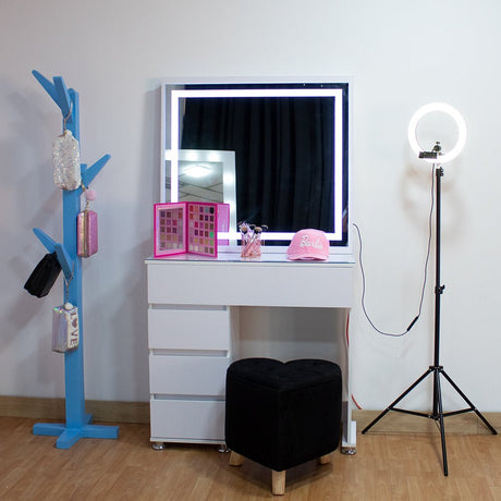 Tocador con Espejo Jazmin Blanco 90x165cm con Cuatro Cajones - TOCADORES | Bylmo