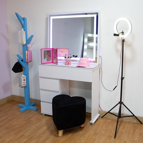 Tocador con Espejo Jazmin Blanco 90x165cm con Cuatro Cajones - TOCADORES | Bylmo