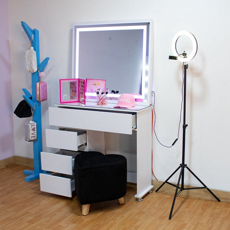 Tocador con Espejo Jazmin Blanco 90x165cm con Cuatro Cajones - TOCADORES | Bylmo