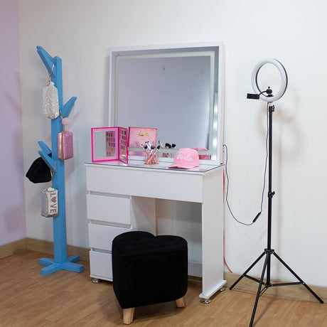 Tocador con Espejo Jazmin Blanco 90x165cm con Cuatro Cajones - TOCADORES | Bylmo