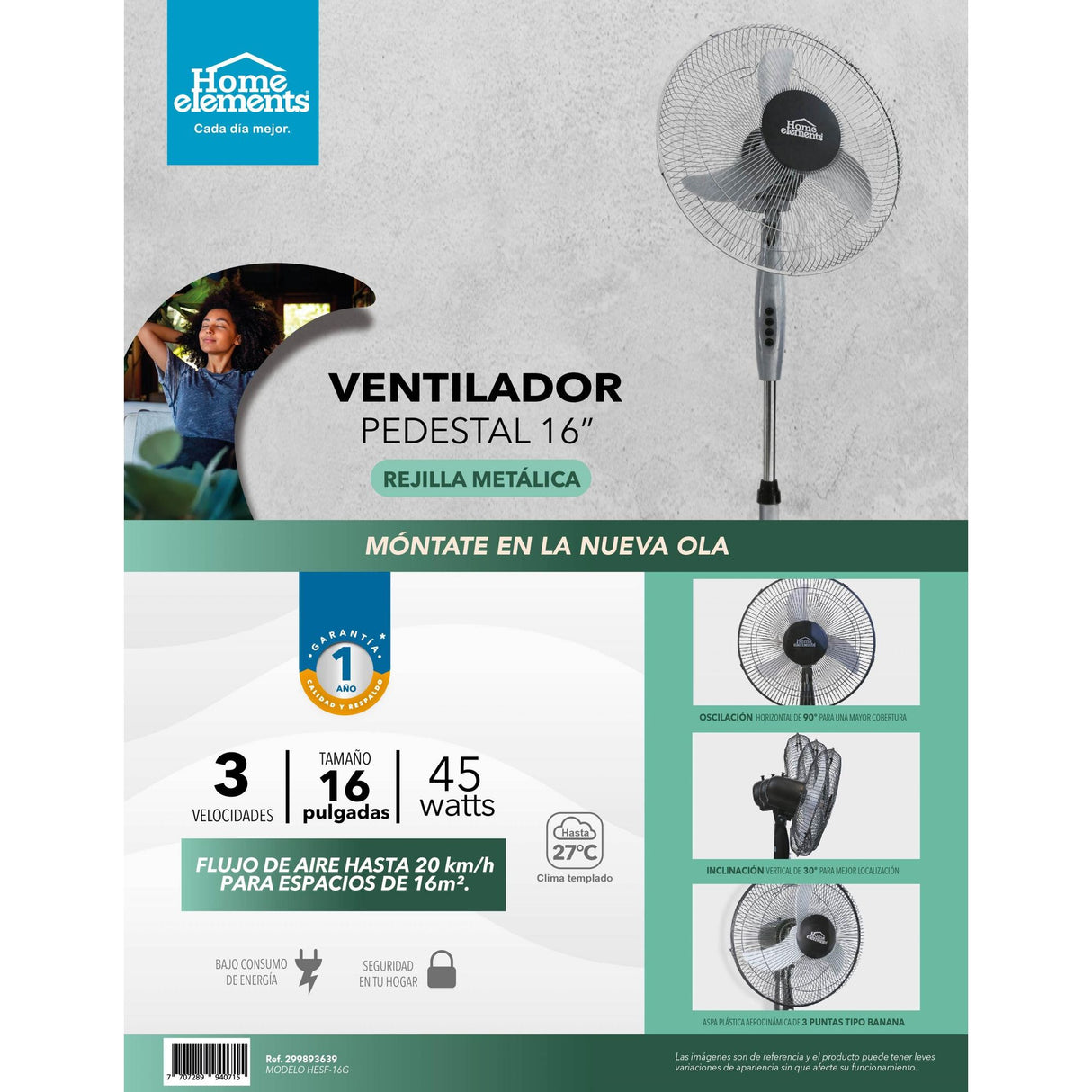 Ventilador de Piso Gris y Negro 50x130cm de Tres Velocidades con Oscilación - VENTILADORES | Bylmo