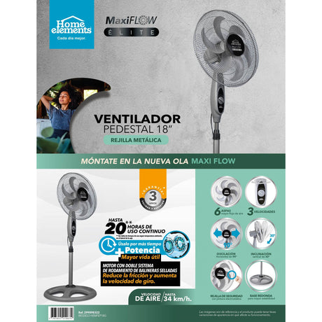 Ventilador de Piso MaxiFlow Elite Gris 49x130cm de Tres Velocidades con Oscilación - VENTILADORES | Bylmo