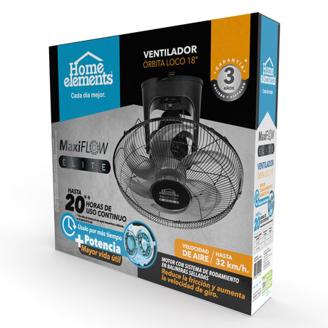 Ventilador de Órbita MaxiFlow Elite Negro 51x36cm de Tres Velocidades con Oscilación - VENTILADORES | Bylmo