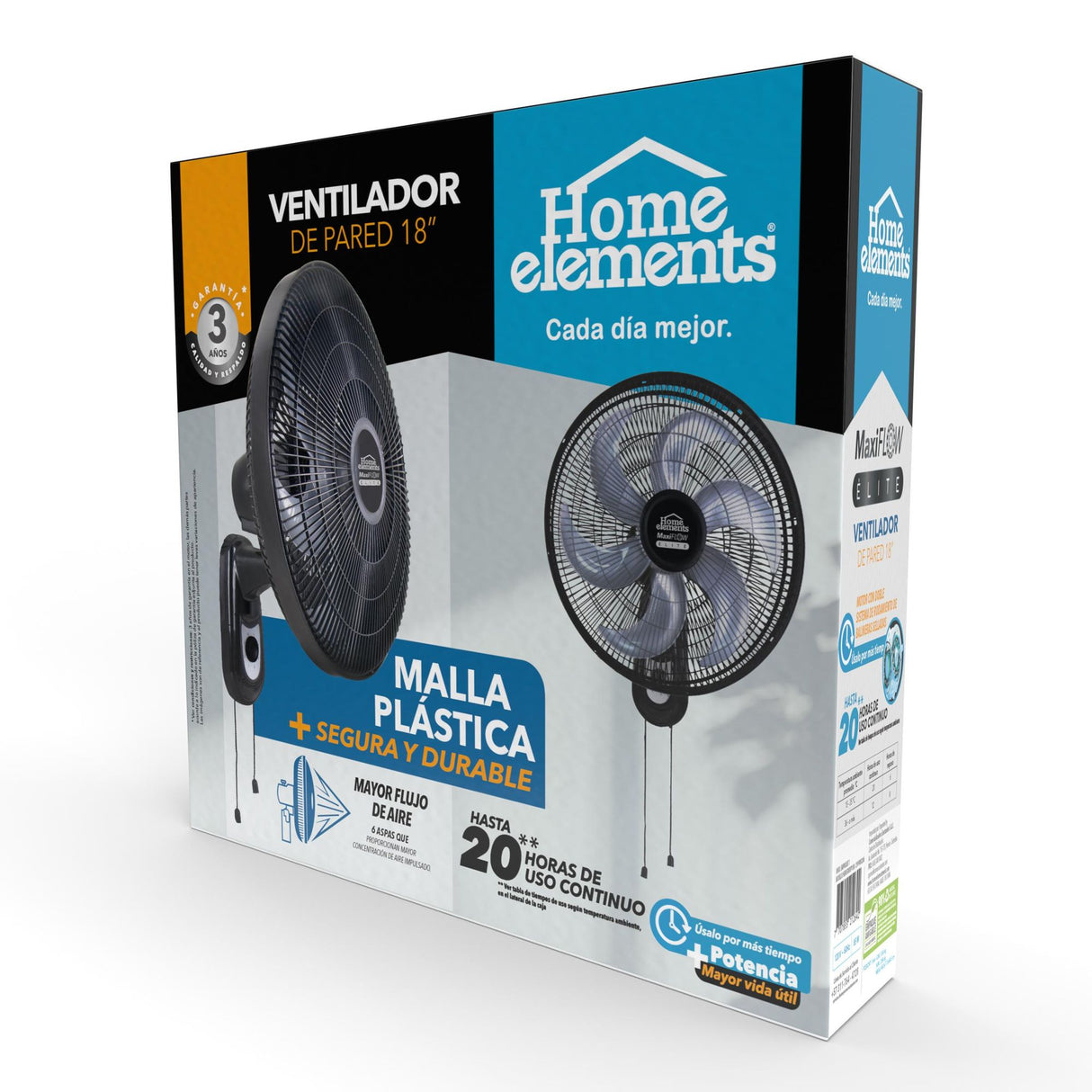 Ventilador de Pared MaxiFlow Elite Negro 37x56cm de Tres Velocidades con Oscilación - VENTILADORES | Bylmo