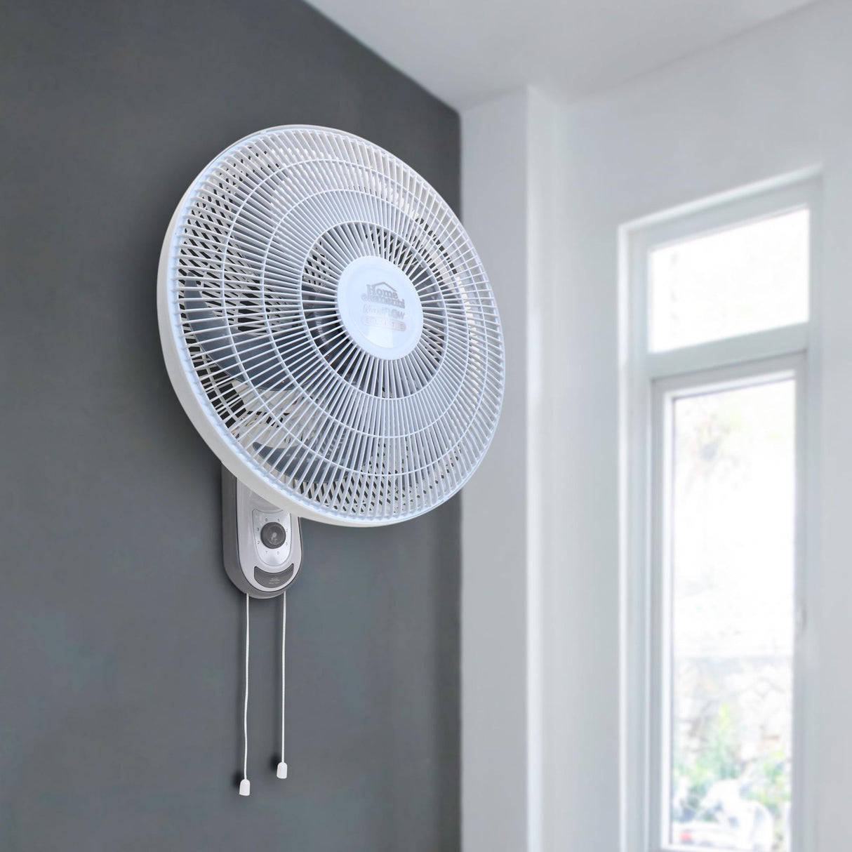 Ventilador de Pared MaxiFlow Elite Blanco y Gris 37x56cm de Tres Velocidades con Oscilación - VENTILADORES | Bylmo
