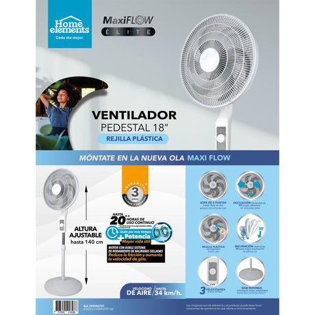 Ventilador de Piso MaxiFlow Elite Blanco y Gris 48.5x140cm de Tres Velocidades con Oscilación - VENTILADORES | Bylmo