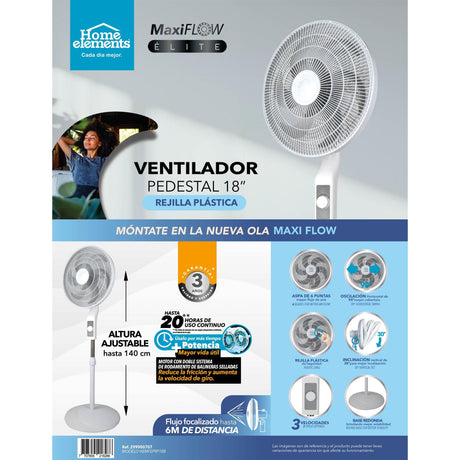 Ventilador de Piso MaxiFlow Elite Blanco y Gris 48.5x140cm de Tres Velocidades con Oscilación - VENTILADORES | Bylmo