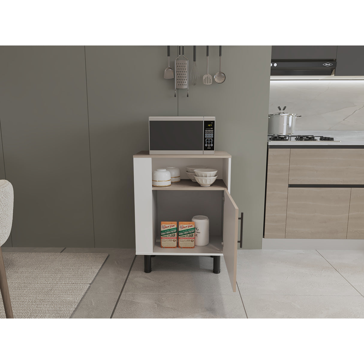 Mueble Microondas Blink Bardolino y Blanco 65.2x85cm con Una Puerta y con Patas - ALACENAS Y MUEBLES MICROONDAS | Bylmo