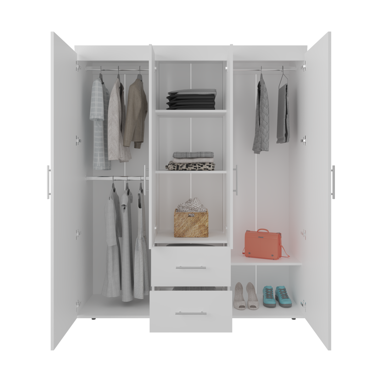 Closet Bariloche Blanco 177.9x50.4cm con Dos Cajones Tres Entrepaños y con Diez Compartimiento - CLOSETS | Bylmo