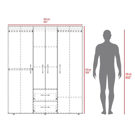 Closet Bariloche Blanco 177.9x50.4cm con Dos Cajones Tres Entrepaños y con Diez Compartimiento - CLOSETS | Bylmo