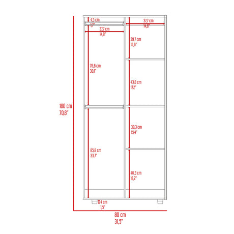 Closet Tera Blanco 180x48cm con Tres Entrepaños y con Seis Compartimiento - CLOSETS | Bylmo