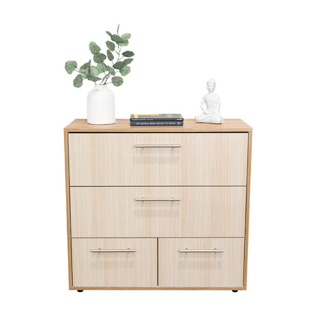 Cajonera Sevilla Fresno Europeo y Blanco 80x75cm De Tres Hileras con Cuatro Cajones - CAJONERAS Y COMODAS | Bylmo