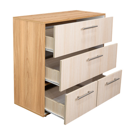 Cajonera Sevilla Fresno Europeo y Blanco 80x75cm De Tres Hileras con Cuatro Cajones - CAJONERAS Y COMODAS | Bylmo