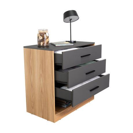 Cajonera Girona Plomo y Fresno Europeo 70x70cm De Cuatro Hileras con Tres Cajones - CAJONERAS Y COMODAS | Bylmo