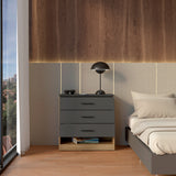 Cajonera Girona Plomo y Fresno Europeo 70x70cm De Cuatro Hileras con Tres Cajones - CAJONERAS Y COMODAS | Bylmo