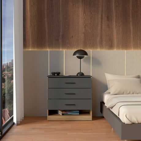 Cajonera Girona Plomo y Fresno Europeo 70x70cm De Cuatro Hileras con Tres Cajones - CAJONERAS Y COMODAS | Bylmo