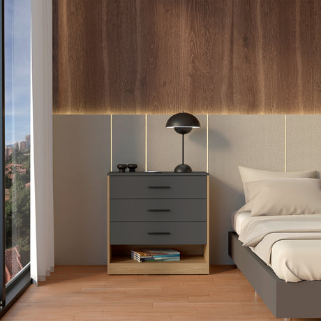 Cajonera Girona Plomo y Fresno Europeo 70x70cm De Cuatro Hileras con Tres Cajones - CAJONERAS Y COMODAS | Bylmo