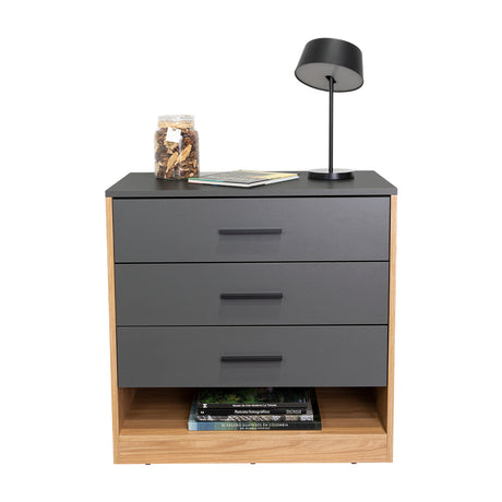 Cajonera Girona Plomo y Fresno Europeo 70x70cm De Cuatro Hileras con Tres Cajones - CAJONERAS Y COMODAS | Bylmo