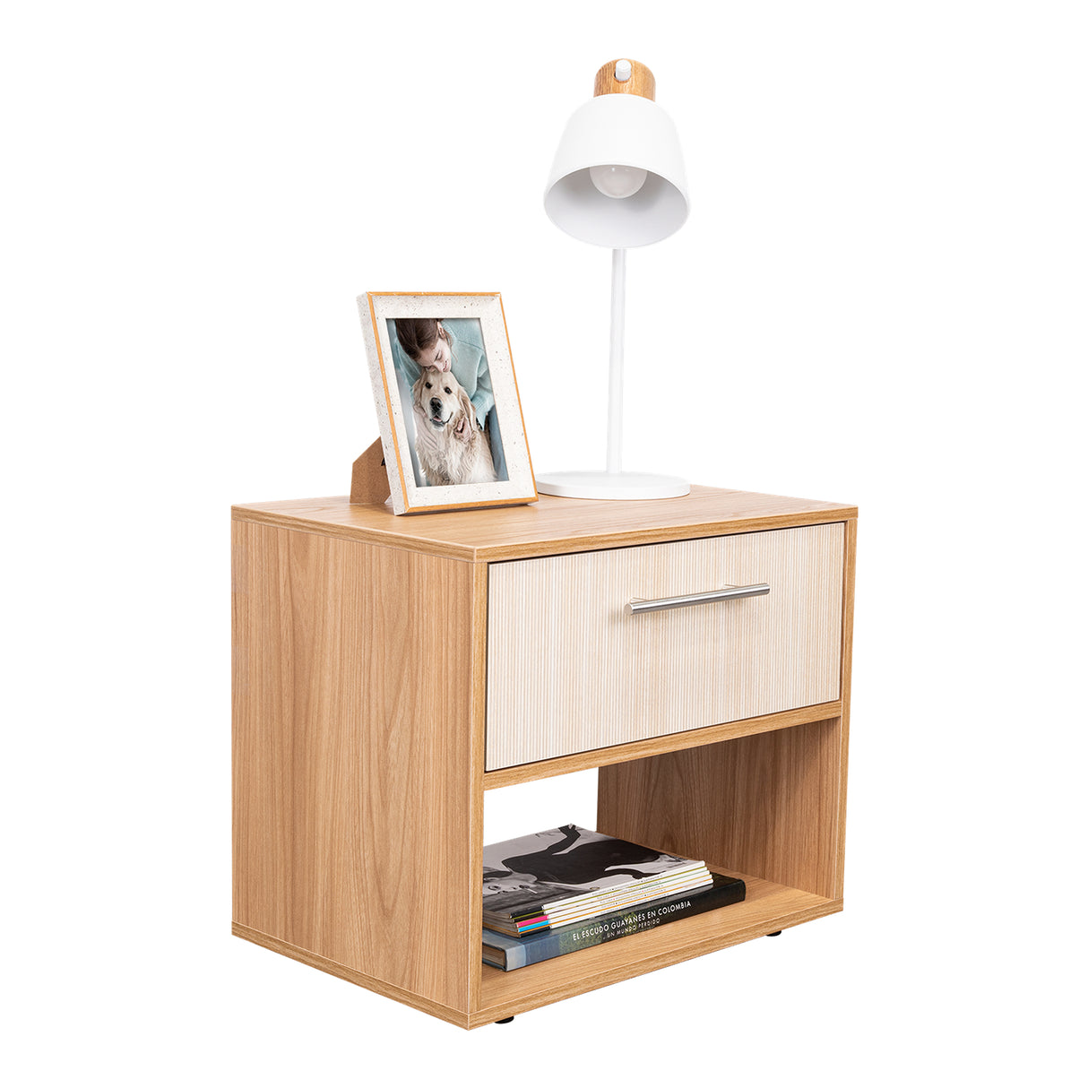 Mesa de Noche Sevilla Fresno Europeo 45.9x37.3cm con Dos Compartimientos - MESAS DE NOCHE | Bylmo