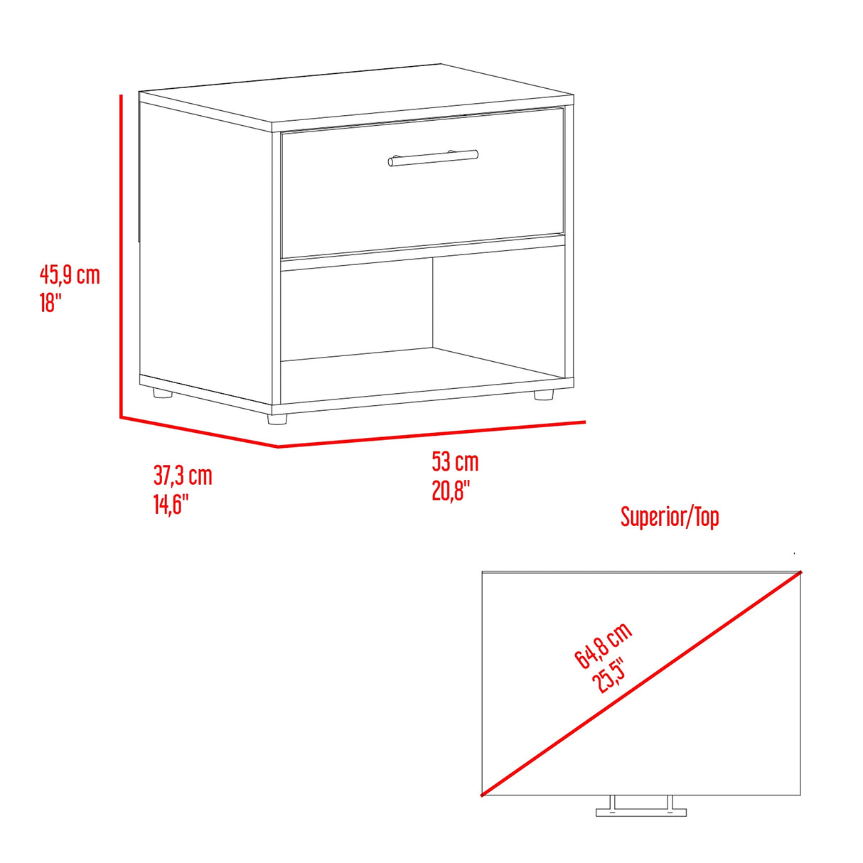 Mesa de Noche Sevilla Fresno Europeo 45.9x37.3cm con Dos Compartimientos - MESAS DE NOCHE | Bylmo