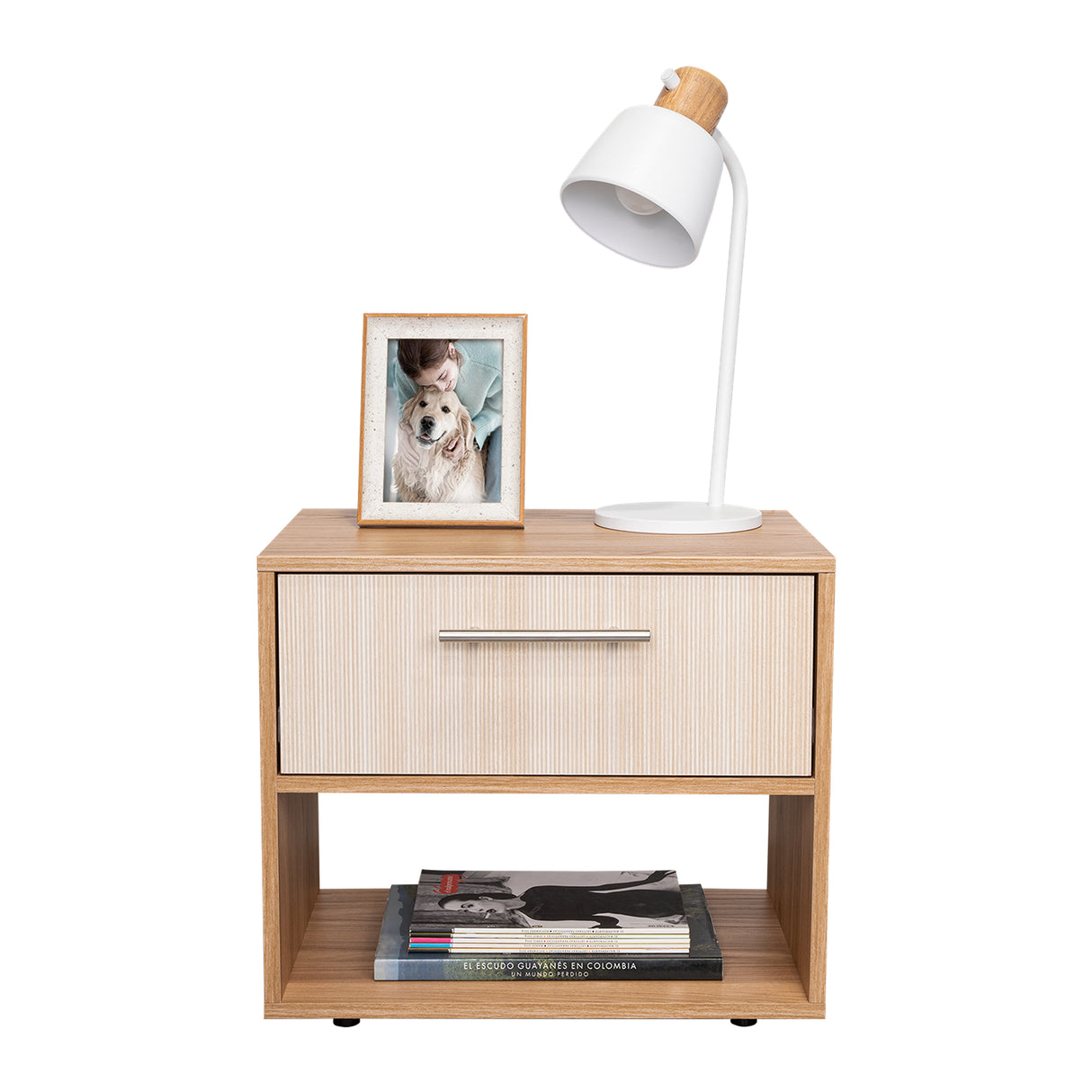 Mesa de Noche Sevilla Fresno Europeo 45.9x37.3cm con Dos Compartimientos - MESAS DE NOCHE | Bylmo