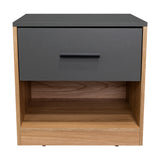 Mesa de Noche Girona Plomo y Fresno Europeo 50x40.3cm con Dos Compartimientos - MESAS DE NOCHE | Bylmo