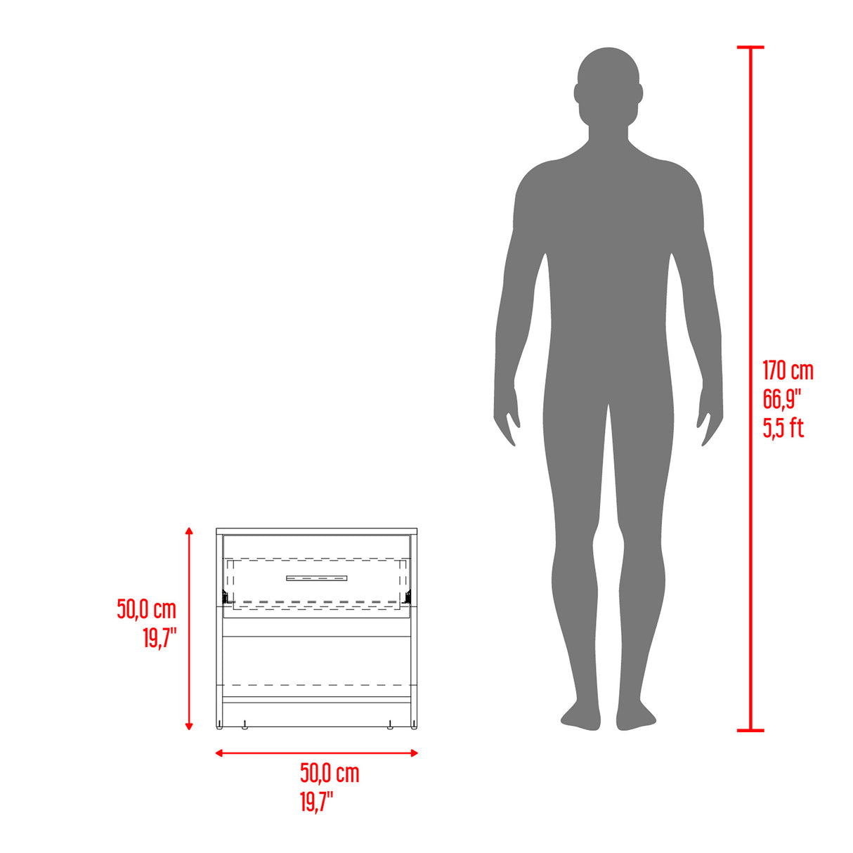 Mesa de Noche Girona Plomo y Fresno Europeo 50x40.3cm con Dos Compartimientos - MESAS DE NOCHE | Bylmo