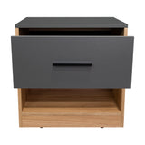 Mesa de Noche Girona Plomo y Fresno Europeo 50x40.3cm con Dos Compartimientos - MESAS DE NOCHE | Bylmo