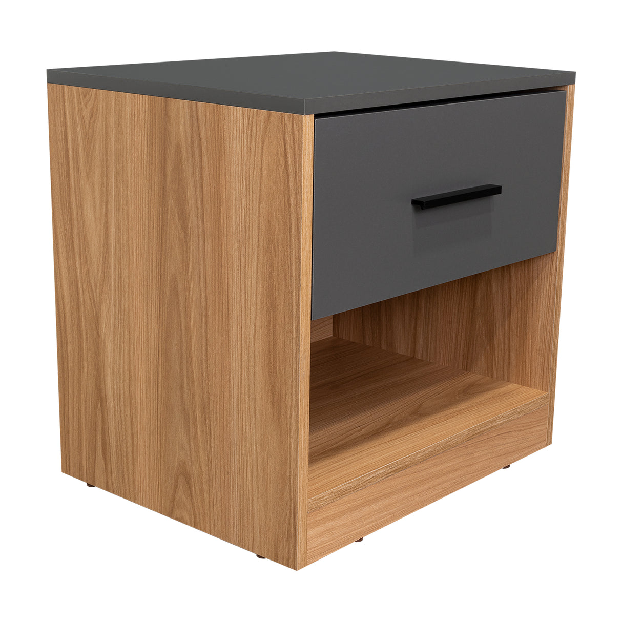 Mesa de Noche Girona Plomo y Fresno Europeo 50x40.3cm con Dos Compartimientos - MESAS DE NOCHE | Bylmo