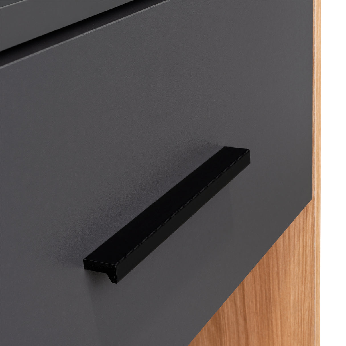 Mesa de Noche Girona Plomo y Fresno Europeo 50x40.3cm con Dos Compartimientos - MESAS DE NOCHE | Bylmo