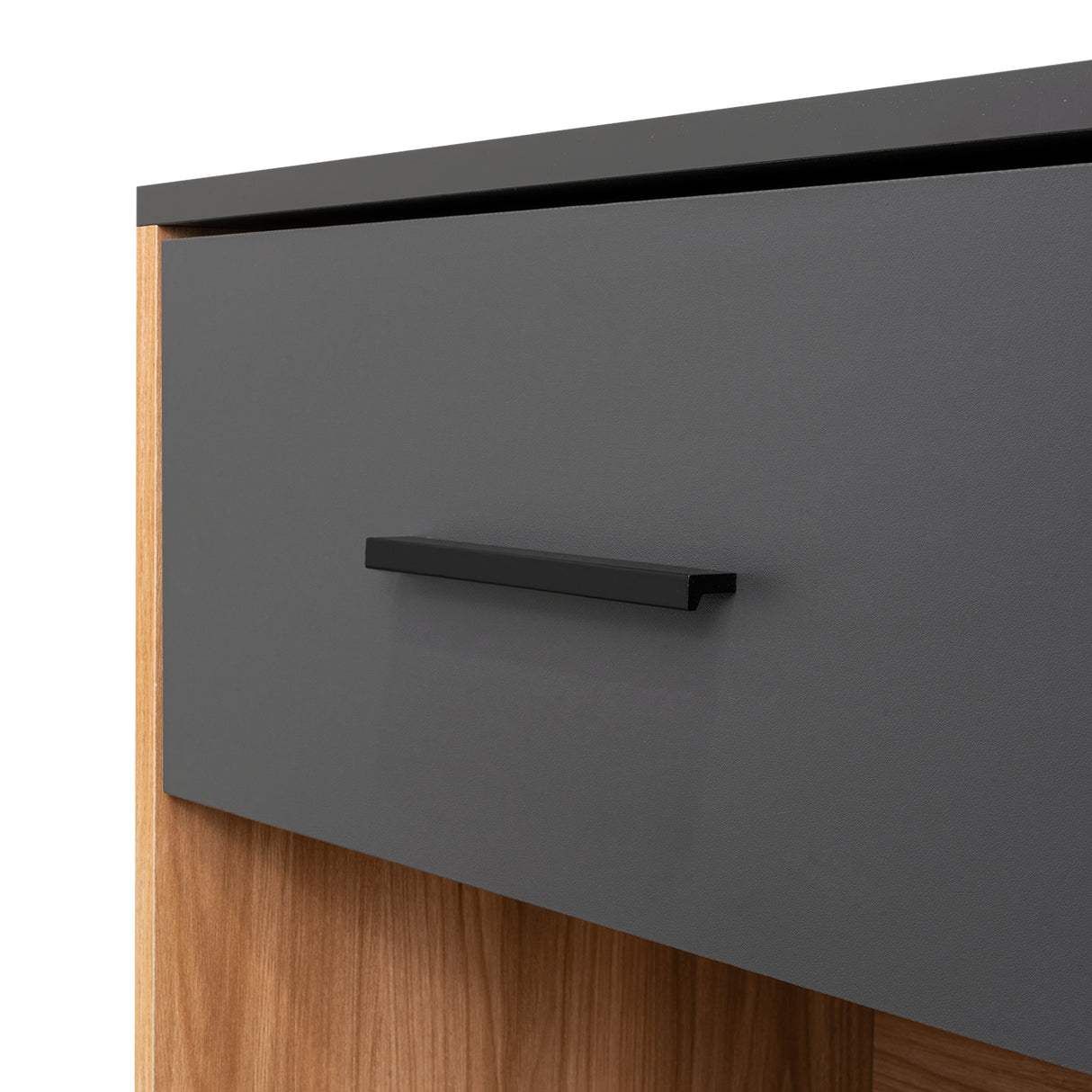 Mesa de Noche Girona Plomo y Fresno Europeo 50x40.3cm con Dos Compartimientos - MESAS DE NOCHE | Bylmo