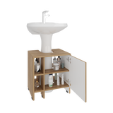 Mueble para Lavamanos Basic Fresno Europeo y Blanco 47x50.5cm con Patas y Una Puerta - MUEBLES PARA LAVAMANOS | Bylmo