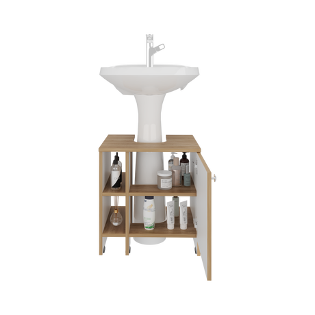 Mueble para Lavamanos Basic Fresno Europeo y Blanco 47x50.5cm con Patas y Una Puerta - MUEBLES PARA LAVAMANOS | Bylmo