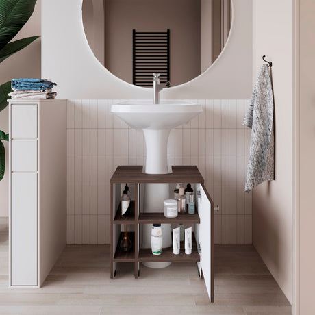 Mueble para Lavamanos Basic Milan y Blanco 47x50.5cm con Patas y Una Puerta - MUEBLES PARA LAVAMANOS | Bylmo