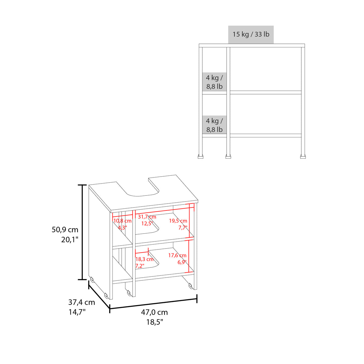 Mueble para Lavamanos Basic Milan y Blanco 47x50.5cm con Patas y Una Puerta - MUEBLES PARA LAVAMANOS | Bylmo