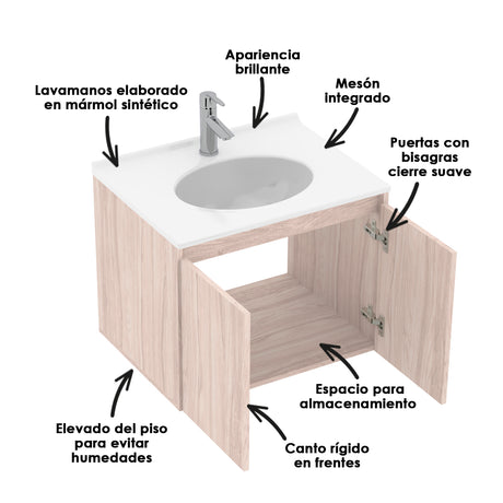 Mueble para Lavamanos Individual Essential Soder 63x48cm con Lavamanos Quadratto y Dos Puertas - MUEBLES PARA LAVAMANOS | Bylmo