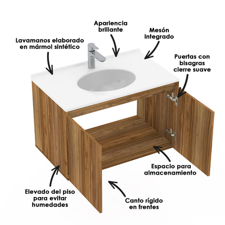 Mueble para Lavamanos Individual Essential Gracia 79x48cm con Lavamanos Quadratto y Dos Puertas - MUEBLES PARA LAVAMANOS | Bylmo
