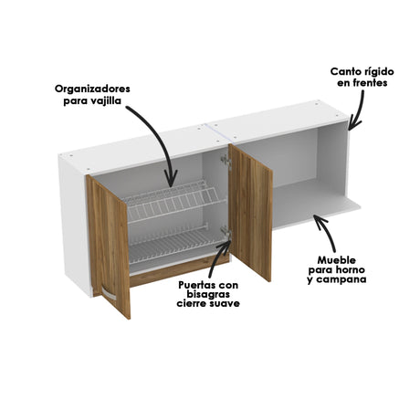 Mueble Superior de Cocina Ambar Gracia 150x60cm con Espacio para Extractor y para Microondas Derecha - MUEBLES SUPERIORES DE COCINA | Bylmo