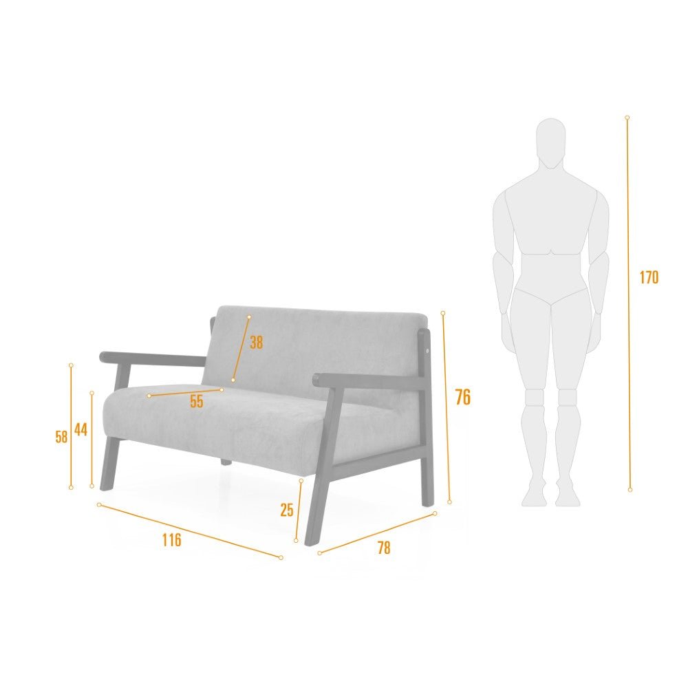 Sofá Segovia Plata 116x76cm de Dos Puestos con Apoya Brazos - SOFAS Y POLTRONAS | Bylmo