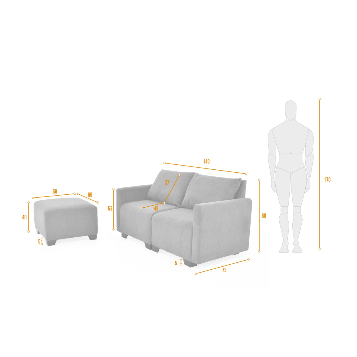 Sala Modular Alcala Gris 70x80cm de Tres Puestos con Apoya Brazos y Puff - SOFAS Y POLTRONAS | Bylmo
