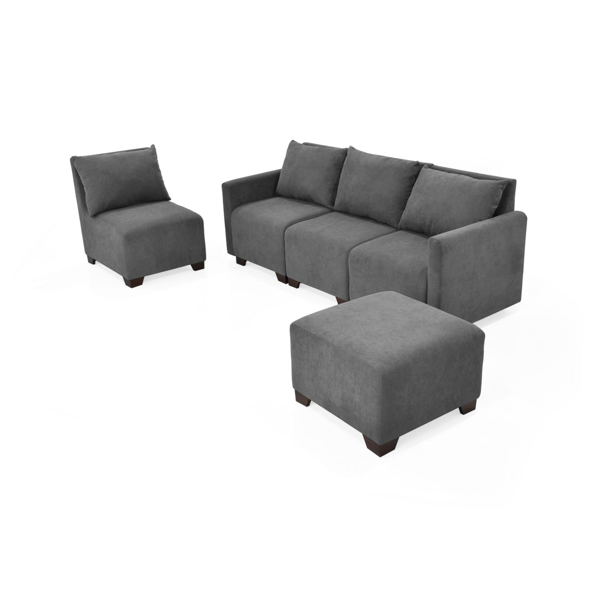 Sala Modular Alcala Gris 190x80cm de Cinco Puestos Resistente a Rasguños con Apoya Brazos y Puff - SOFAS Y POLTRONAS | Bylmo