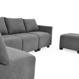 Sala Modular Alcala Gris 190x80cm de Cinco Puestos Resistente a Rasguños con Apoya Brazos y Puff - SOFAS Y POLTRONAS | Bylmo