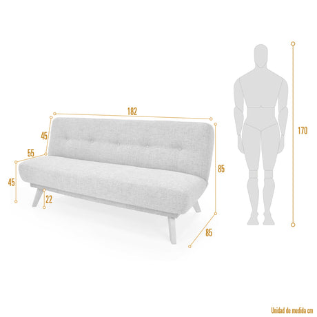 Sofá Cama Charlotte Gris 182x85cm de Tres Puestos Reclinable - SOFAS Y POLTRONAS | Bylmo