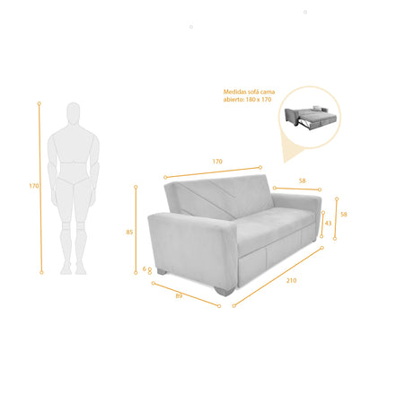 Sofá Cama Vancouver Petróleo 210x85cm de Tres Puestos Reclinable con Apoya Brazos Resistente a Rasguños - SOFAS Y POLTRONAS | Bylmo