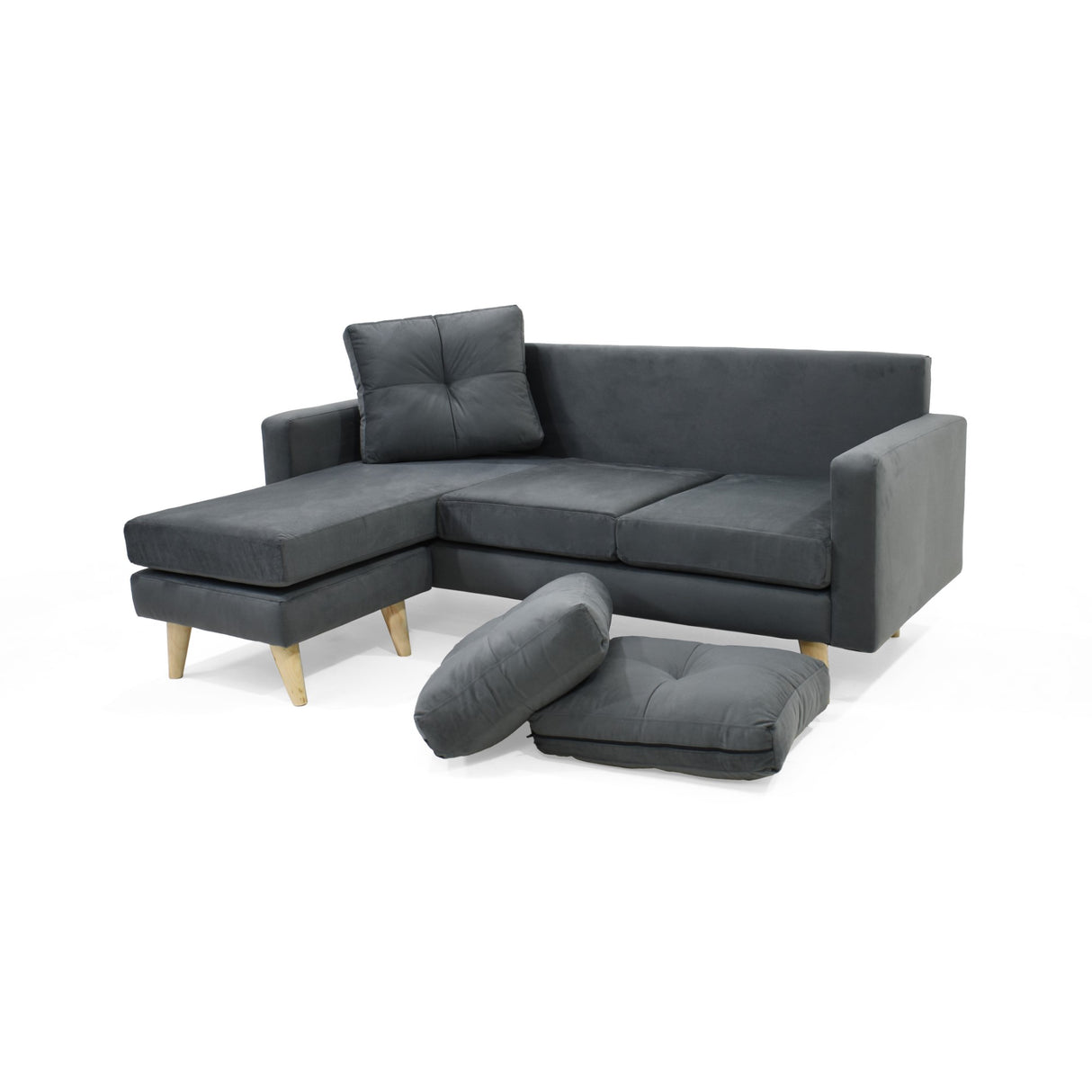 Sofá en L Beira Gris 190x85cm de Cuatro Puestos con Apoya Brazos - SOFAS Y POLTRONAS | Bylmo