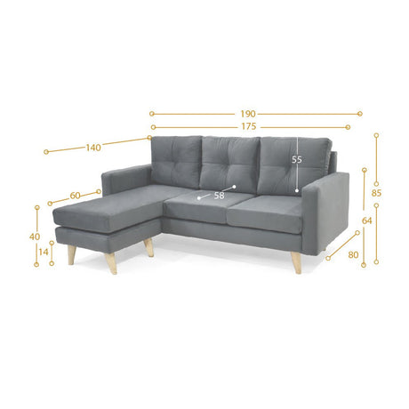 Sofá en L Beira Gris 190x85cm de Cuatro Puestos con Apoya Brazos - SOFAS Y POLTRONAS | Bylmo