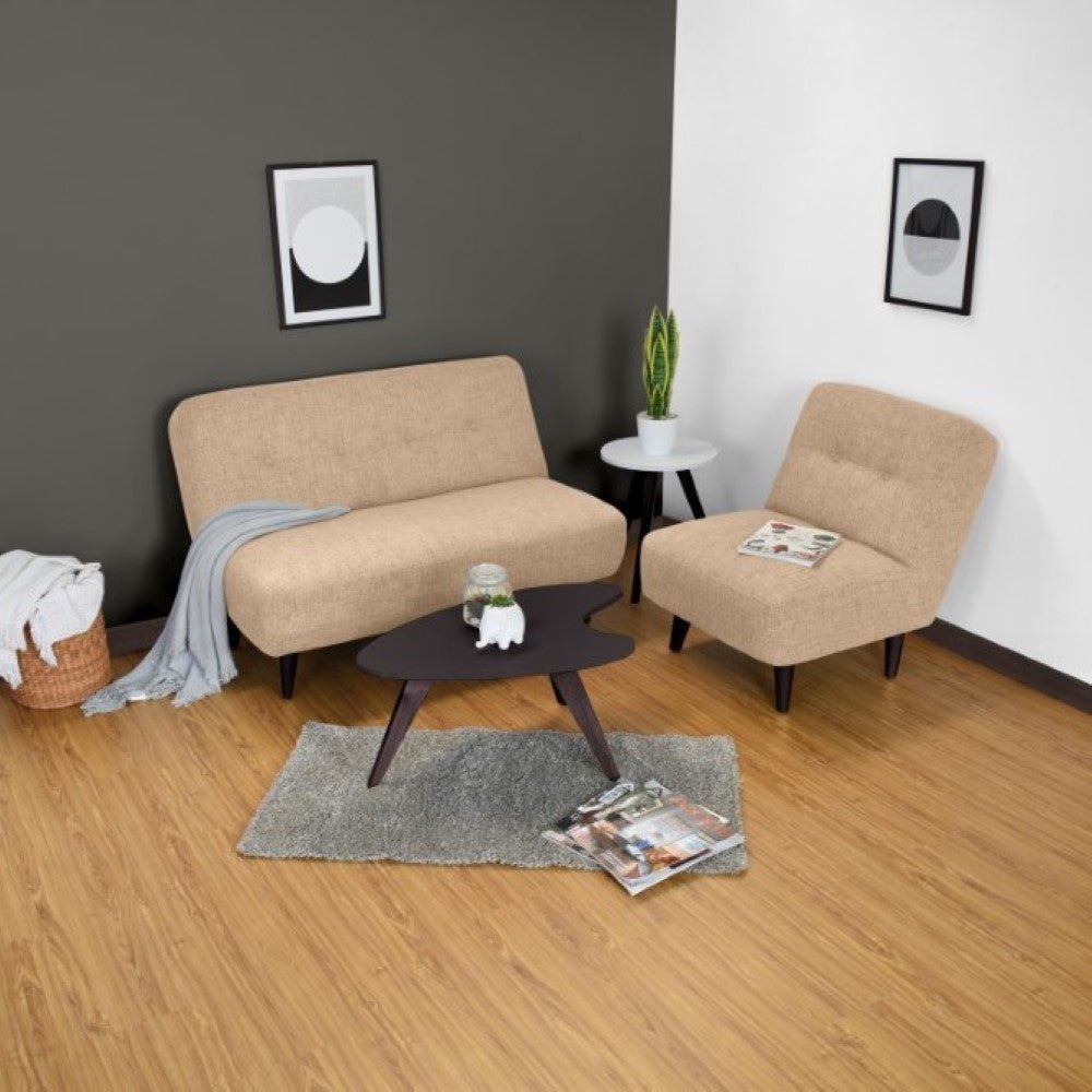 Sala Baltimore Beige y Wengue 122x81cm de Tres Puestos con Mesa de Centro - SOFAS Y POLTRONAS | Bylmo