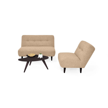Sala Baltimore Beige y Wengue 122x81cm de Tres Puestos con Mesa de Centro - SOFAS Y POLTRONAS | Bylmo