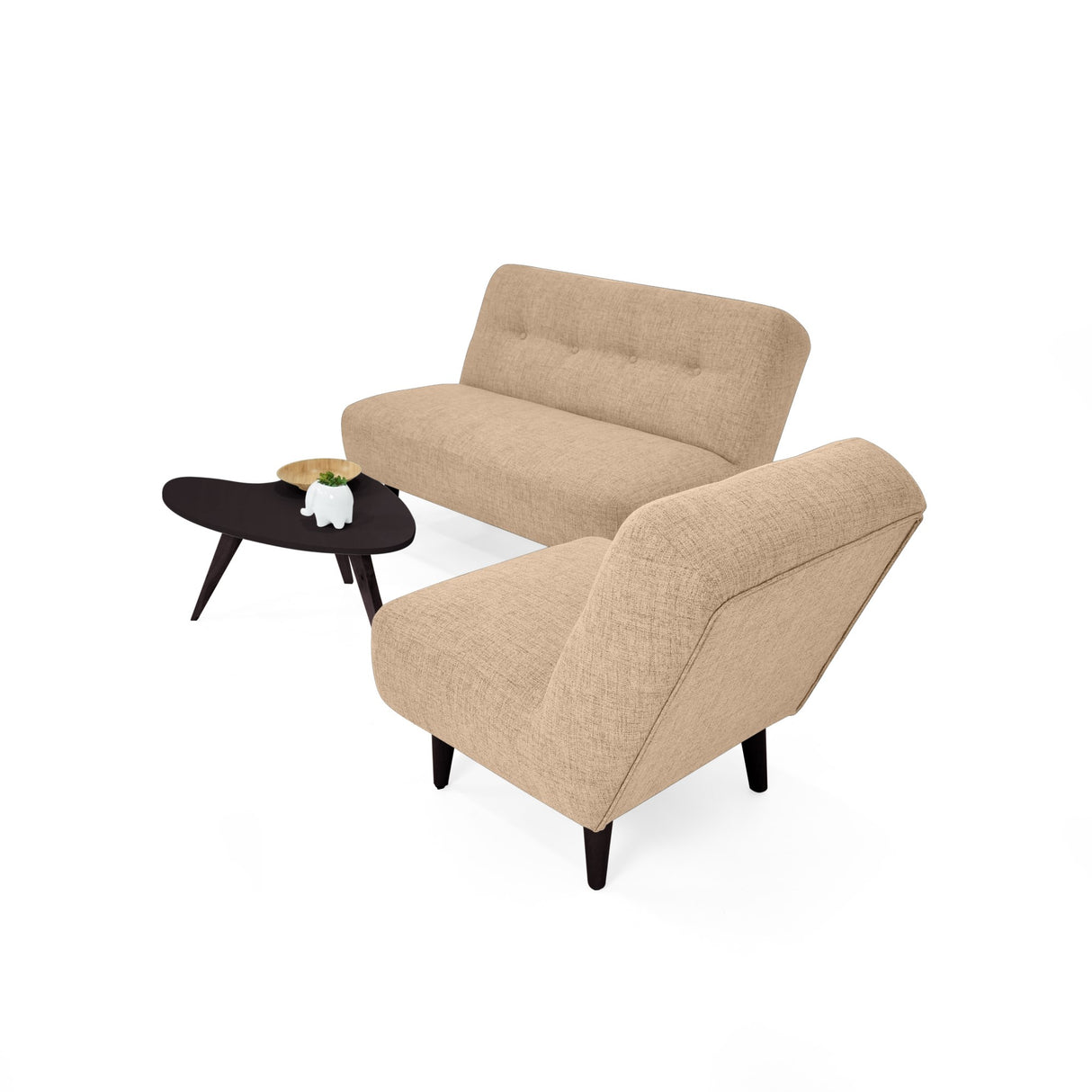 Sala Baltimore Beige y Wengue 122x81cm de Tres Puestos con Mesa de Centro - SOFAS Y POLTRONAS | Bylmo