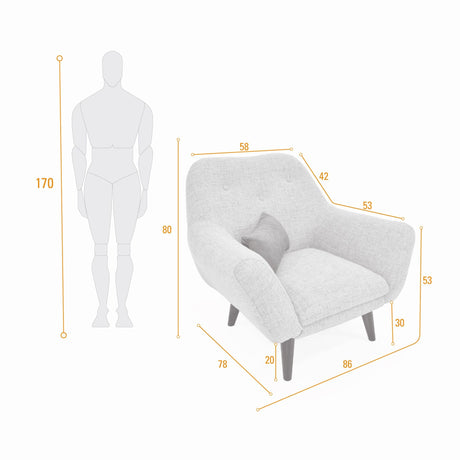 Poltrona Lincoln Gris 86x80cm de Un Puesto con Apoya Brazos Resistente a Rasguños - SOFAS Y POLTRONAS | Bylmo